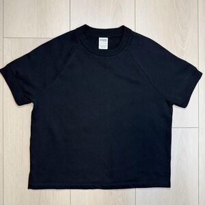 Victoria's Secret PINK Black Raglan Short Sleeve‎ Sweatshirt Top XS Logo Dog